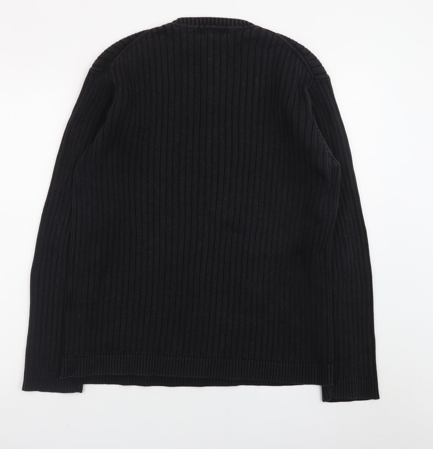 GANT Men's Black Cotton V-Neck Chunky Knit Jumper Size L