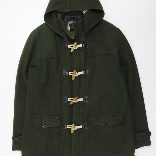 Prototype Women's Green Wool Duffle Coat L Hooded Toggle Mid-Length