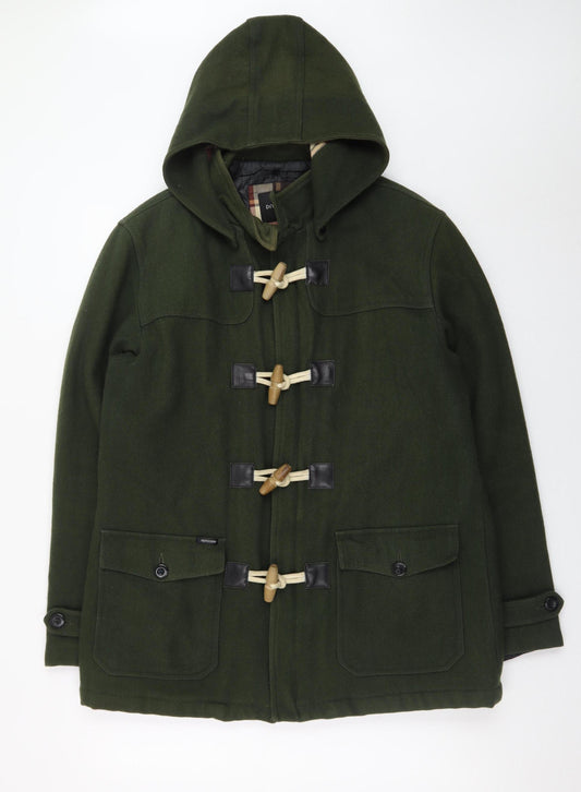 Prototype Women's Green Wool Duffle Coat L Hooded Toggle Mid-Length