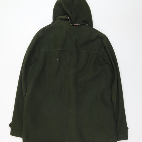 Prototype Women's Green Wool Duffle Coat L Hooded Toggle Mid-Length