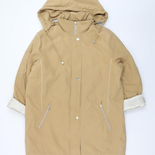 Balmoral Collection Women Beige Hooded Parka Coat Size 12 Polyester