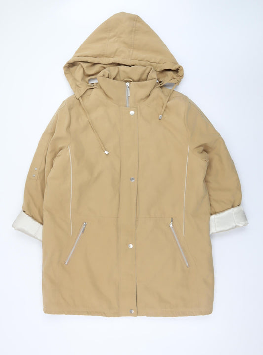Balmoral Collection Women Beige Hooded Parka Coat Size 12 Polyester