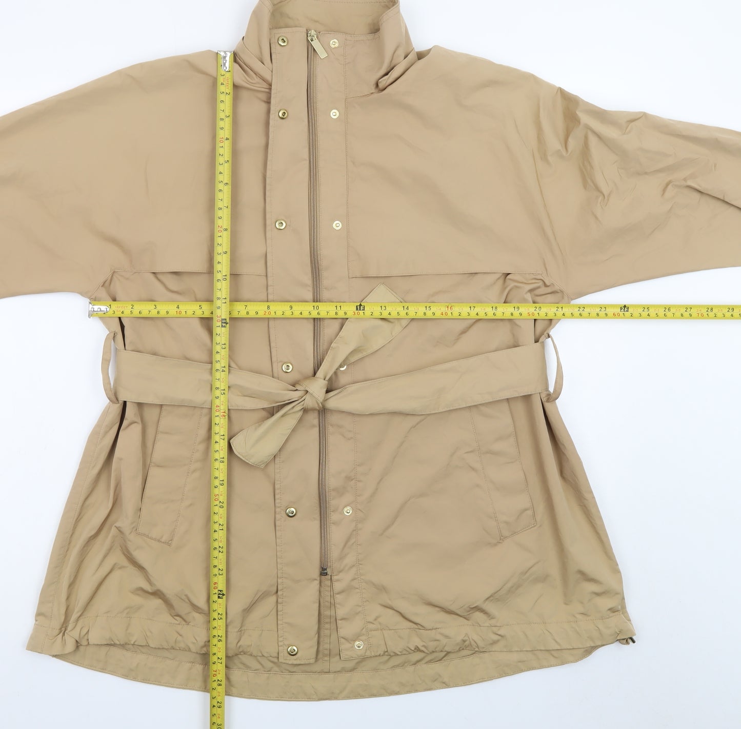 Zara Women Beige Mid-Length Belted Trench Coat Size S