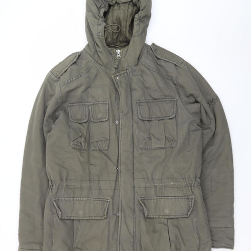 Denim 73 Men's Green Cotton Military Hooded Jacket M
