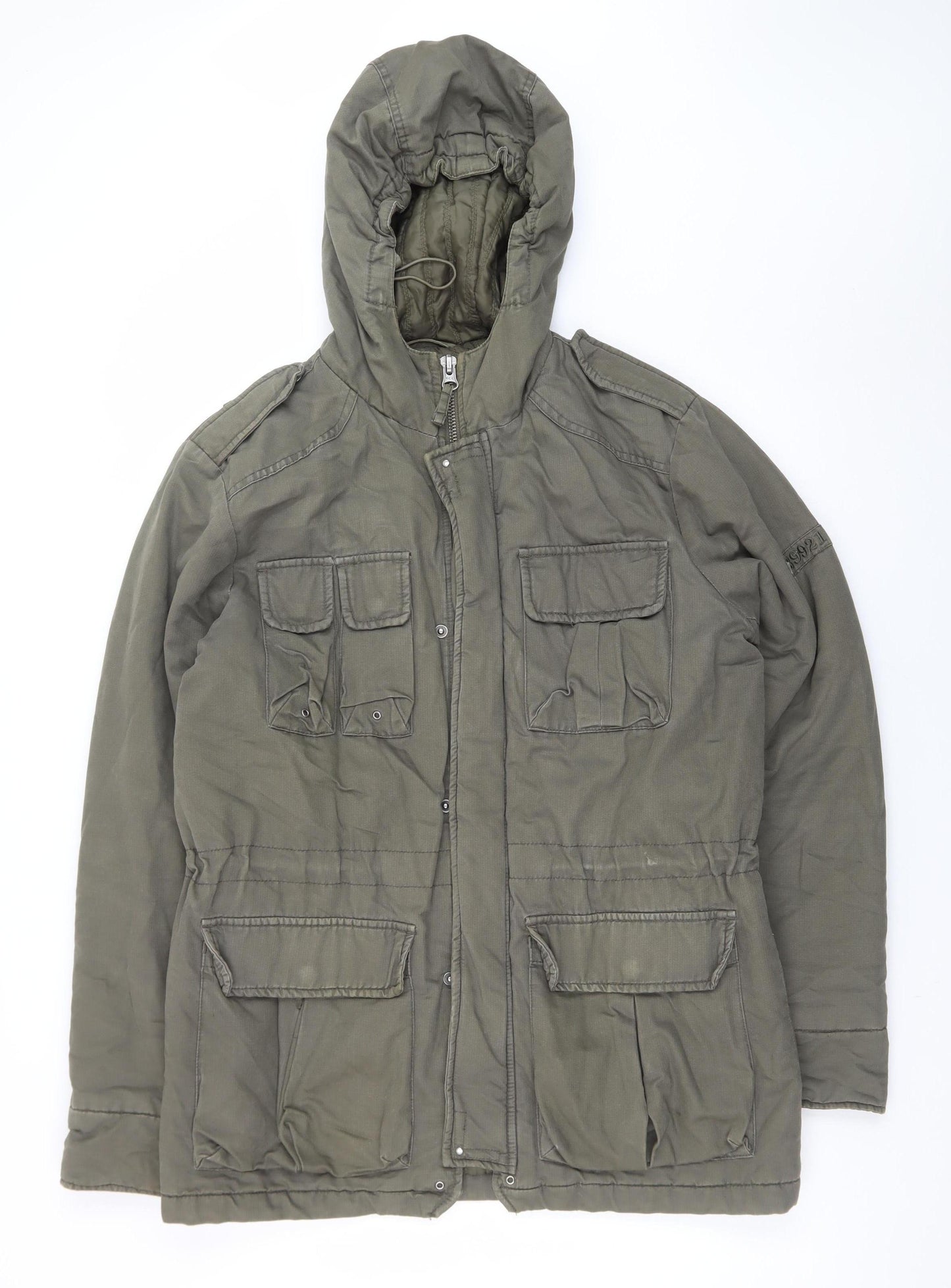Denim 73 Men's Green Cotton Military Hooded Jacket M