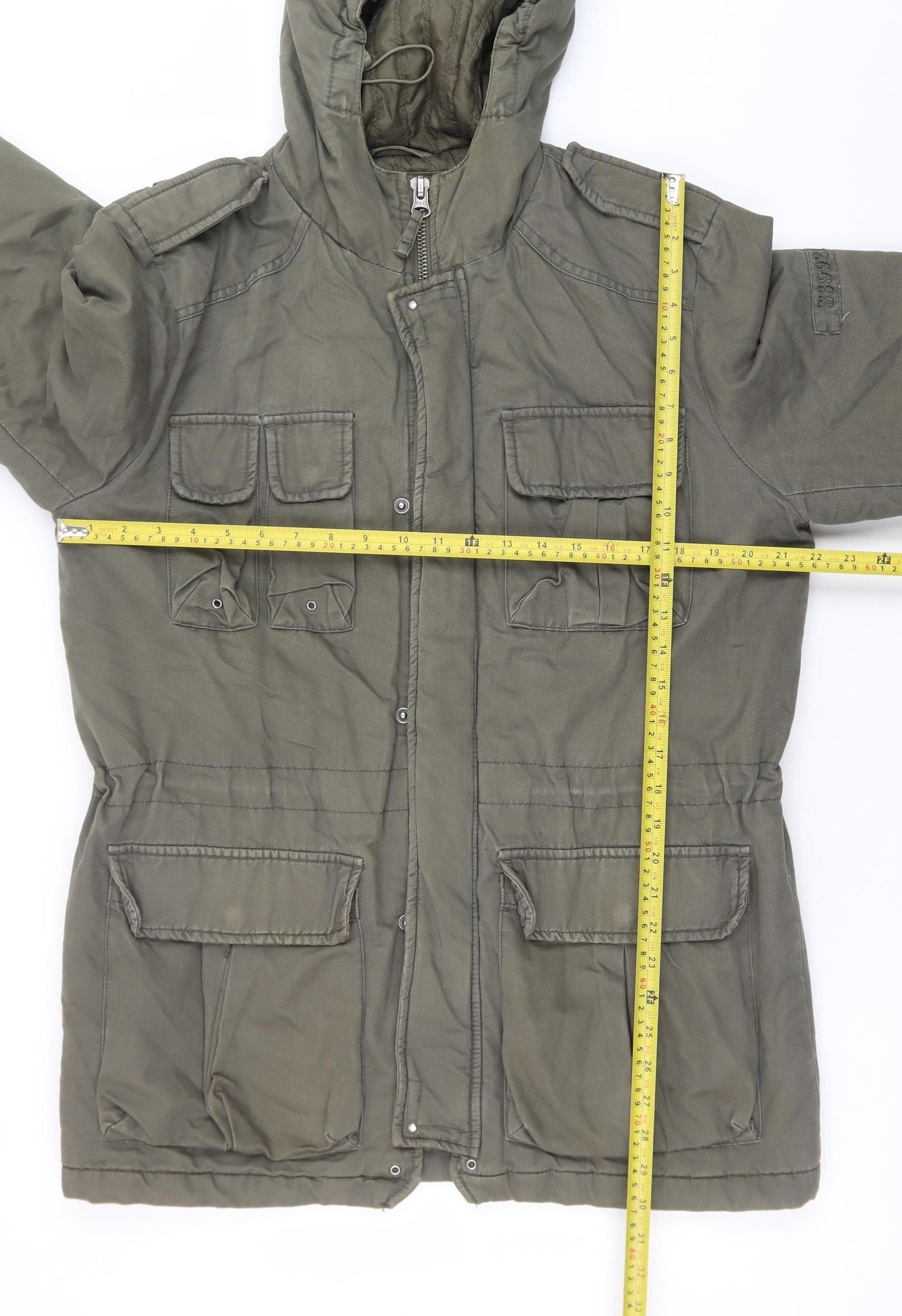 Denim 73 Men's Green Cotton Military Hooded Jacket M