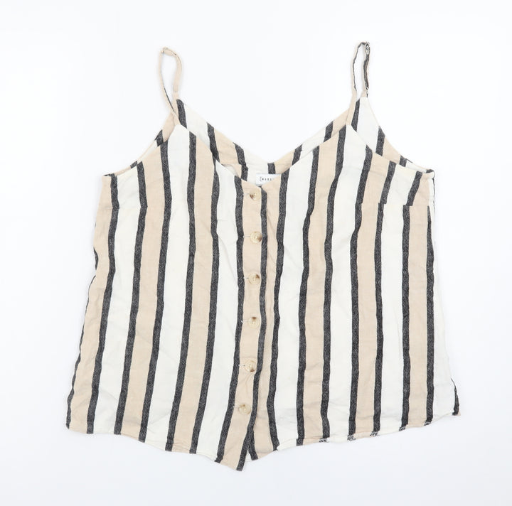 Warehouse Women’s Beige Striped Linen Blend Camisole Top Size 12