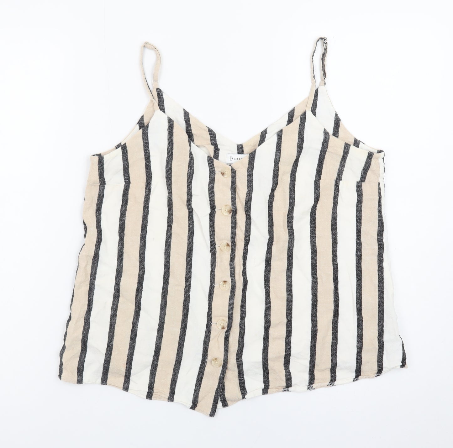 Warehouse Women’s Beige Striped Linen Blend Camisole Top Size 12