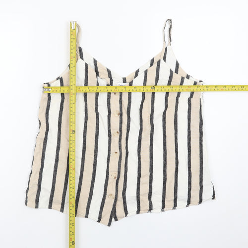 Warehouse Women’s Beige Striped Linen Blend Camisole Top Size 12