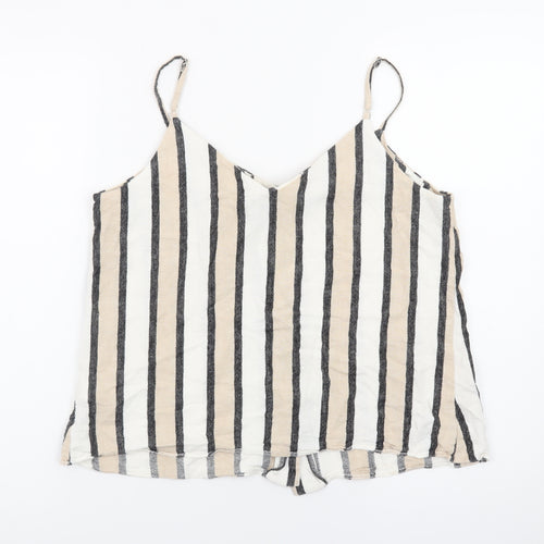 Warehouse Women’s Beige Striped Linen Blend Camisole Top Size 12