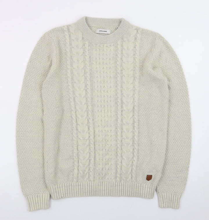 Jack & Jones Women Beige Cable-Knit Crew Neck Jumper M