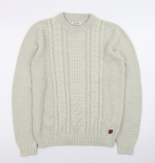 Jack & Jones Women Beige Cable-Knit Crew Neck Jumper M