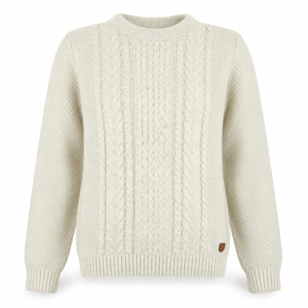 Front view of Jack & Jones Women Beige Cable-Knit Crew Neck Jumper M