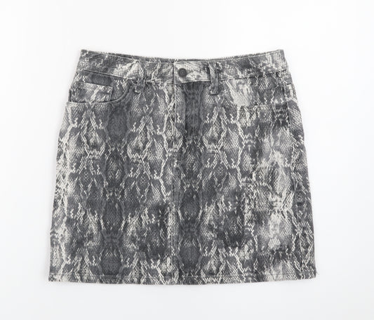 Zara Women Grey Snake Print Denim Mini Skirt Size 12