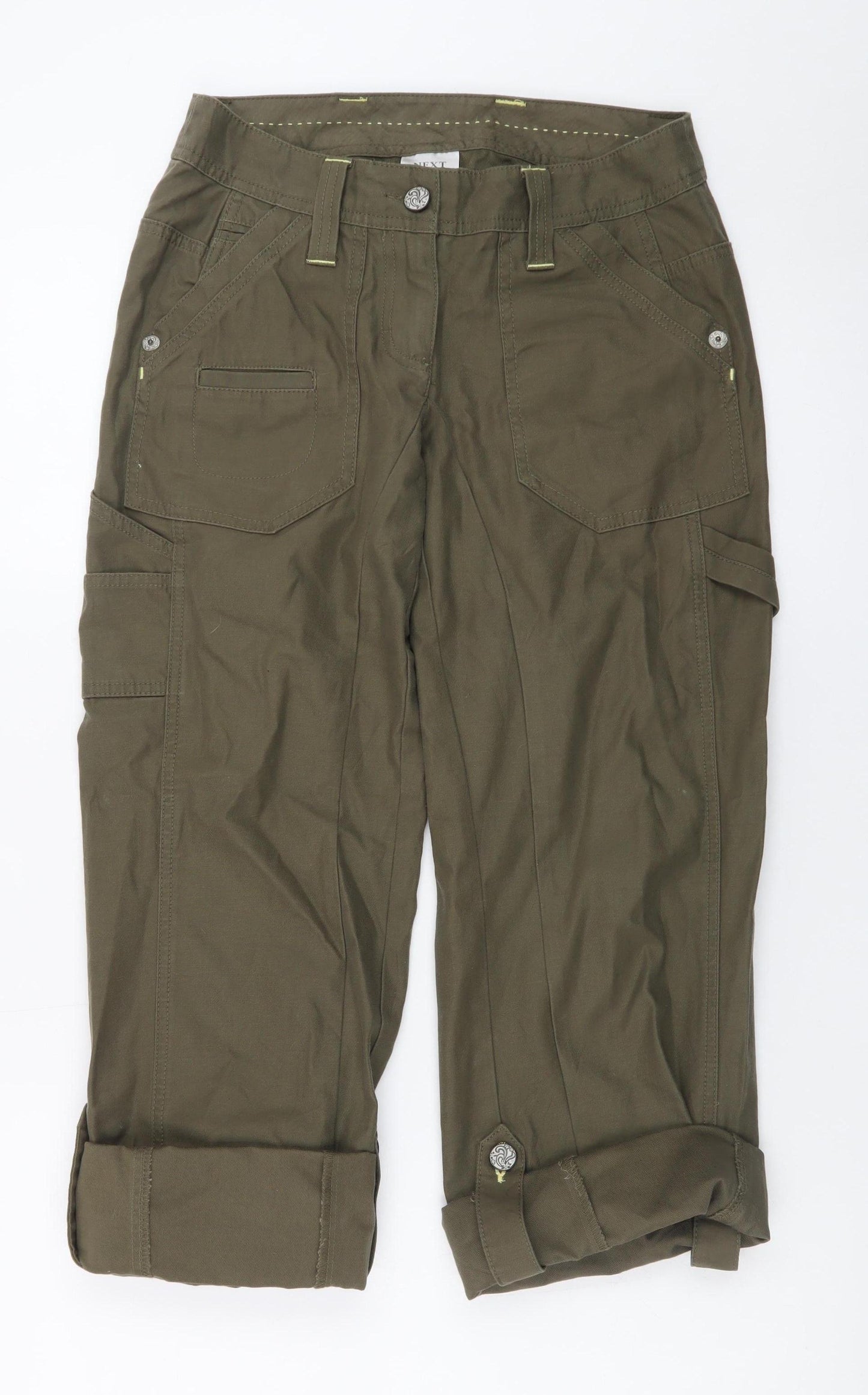 Next Petite Women’s Green Cargo Jeans UK 6 Cotton Mid Rise
