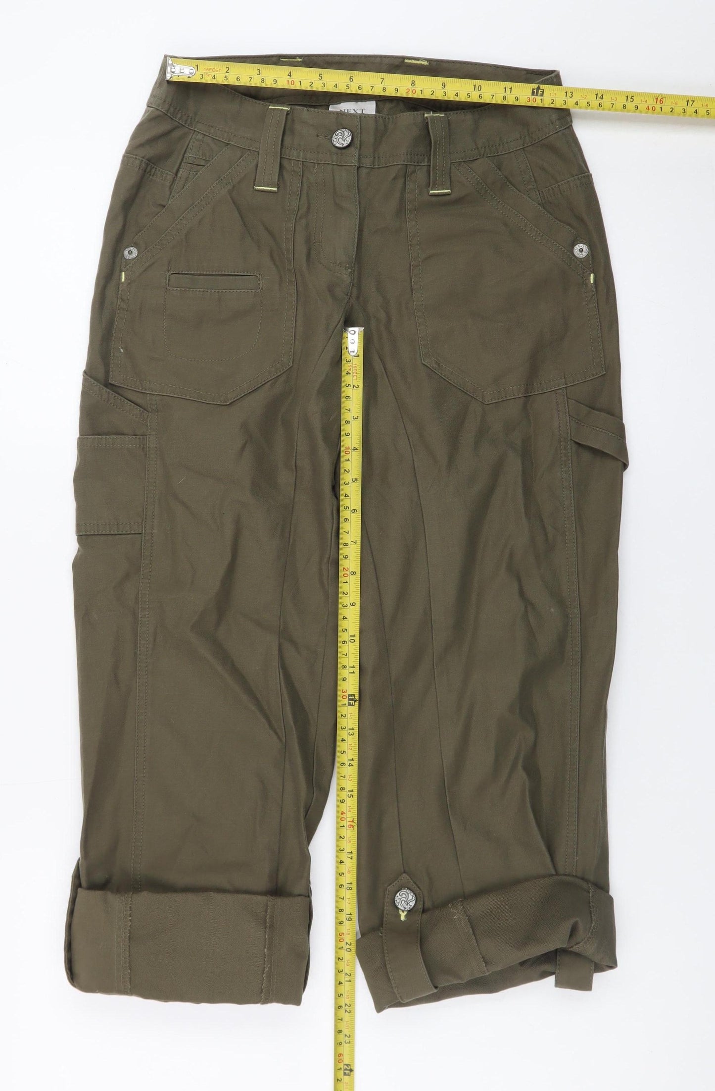 Next Petite Women’s Green Cargo Jeans UK 6 Cotton Mid Rise