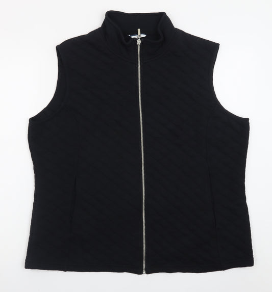 DASH Womens Black Quilted Waistcoat UK 22 Full Zip Cotton Blend