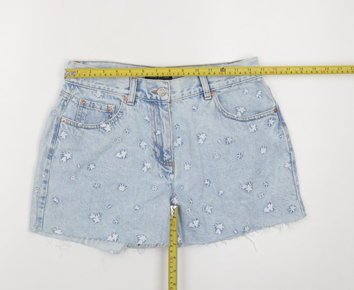Marks and Spencer Petite Light Blue Floral Denim Shorts UK 12P