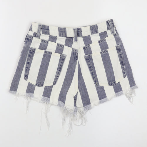 Topshop Women White Blue Stripe Mom Denim Shorts Size 8 Distressed