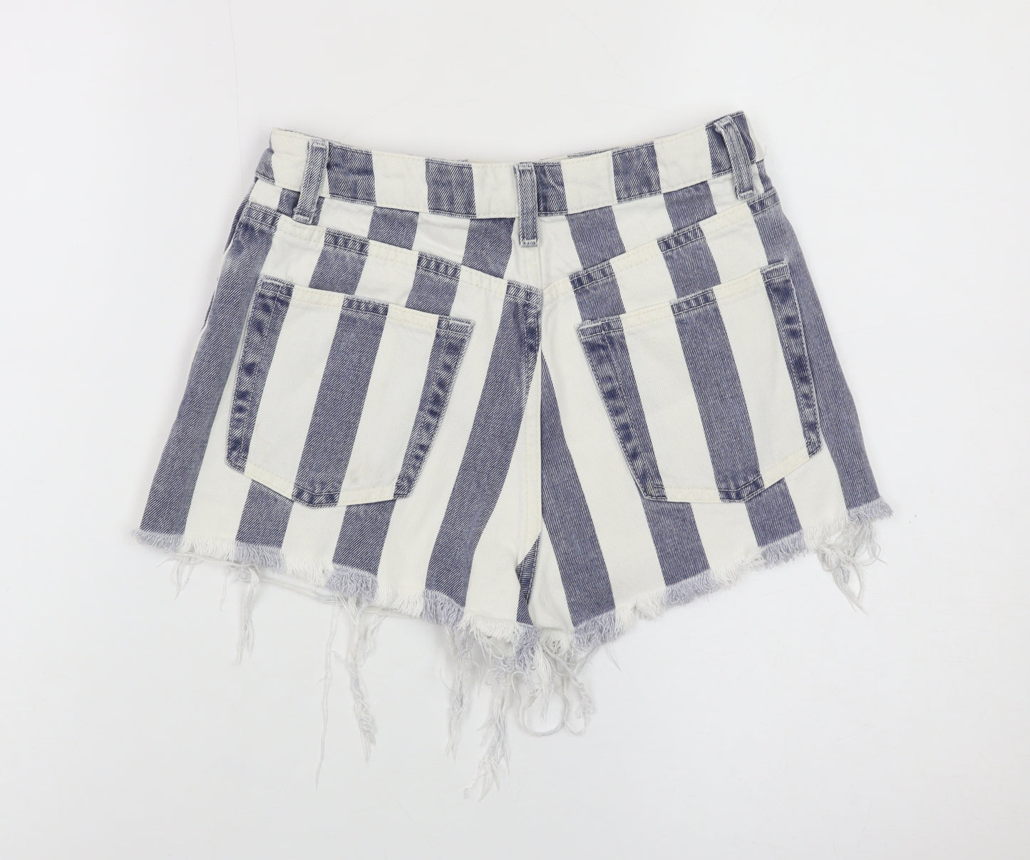 Topshop Women White Blue Stripe Mom Denim Shorts Size 8 Distressed