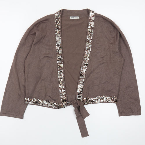 MK One Women’s Brown Sequin Tie Front Cardigan Size 16