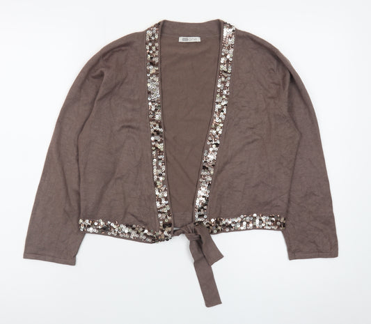 MK One Women’s Brown Sequin Tie Front Cardigan Size 16