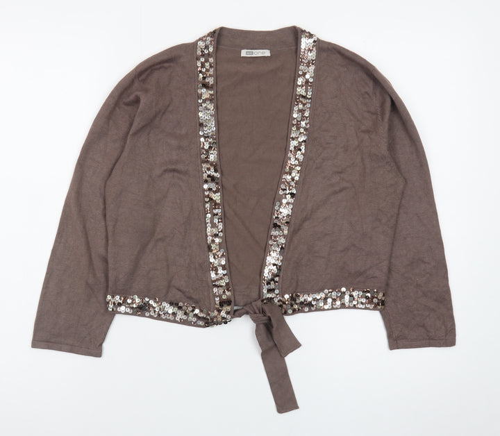 MK One Women’s Brown Sequin Tie Front Cardigan Size 16