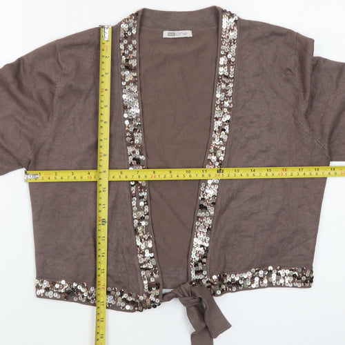 MK One Women’s Brown Sequin Tie Front Cardigan Size 16