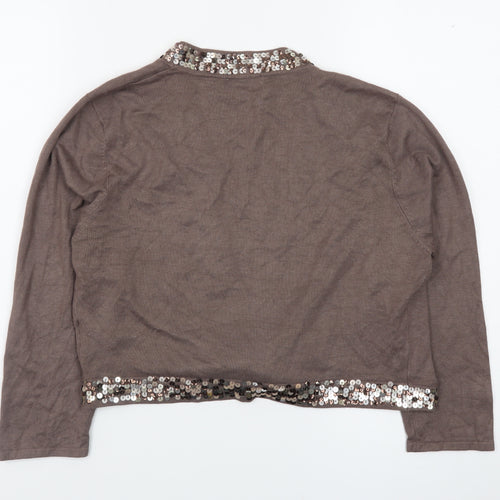 MK One Women’s Brown Sequin Tie Front Cardigan Size 16