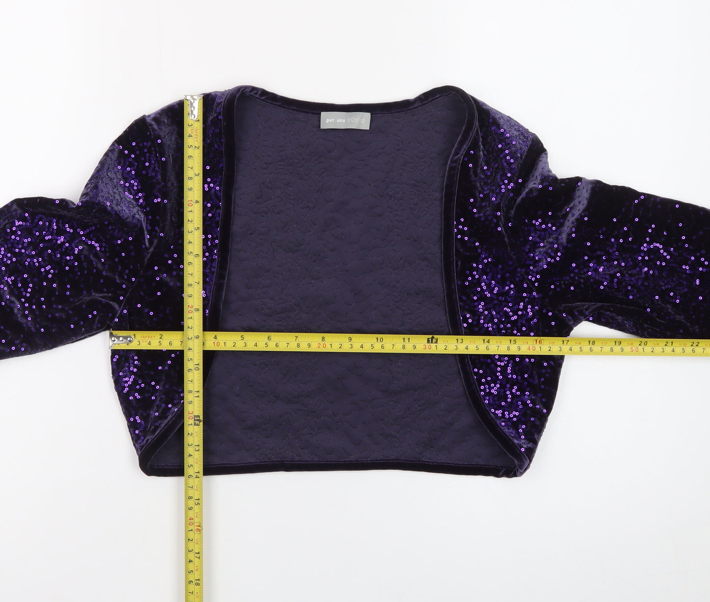 Marks and Spencer Per Una Women Purple Sequin Velvet Cropped Blouse Size 12