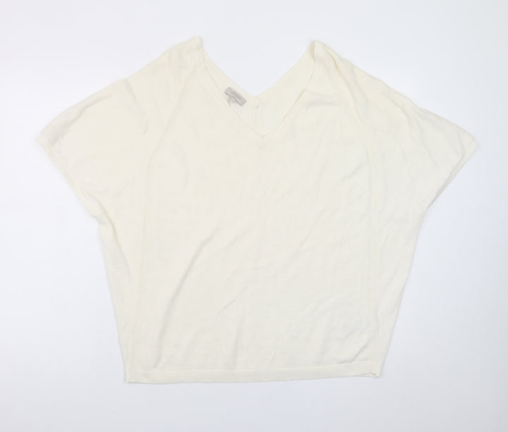 Hobbs Women’s Ivory V-Neck Short Sleeve Cotton Knit Jumper Size S