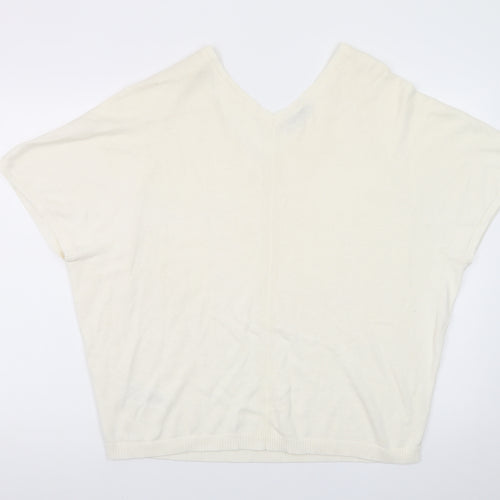 Hobbs Women’s Ivory V-Neck Short Sleeve Cotton Knit Jumper Size S