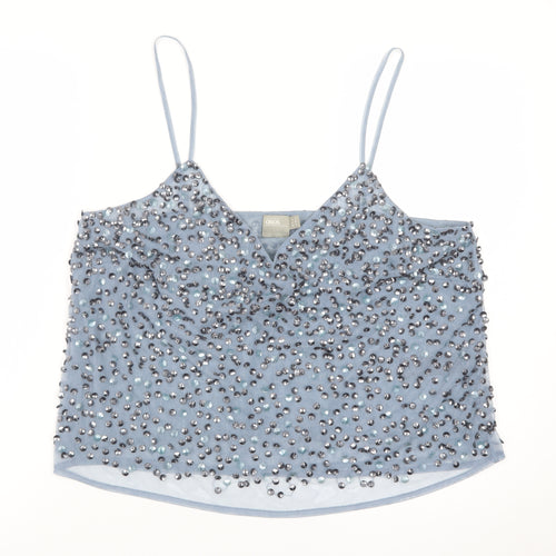 ASOS Women Blue Beaded Sequin Camisole Tank Top Size 16