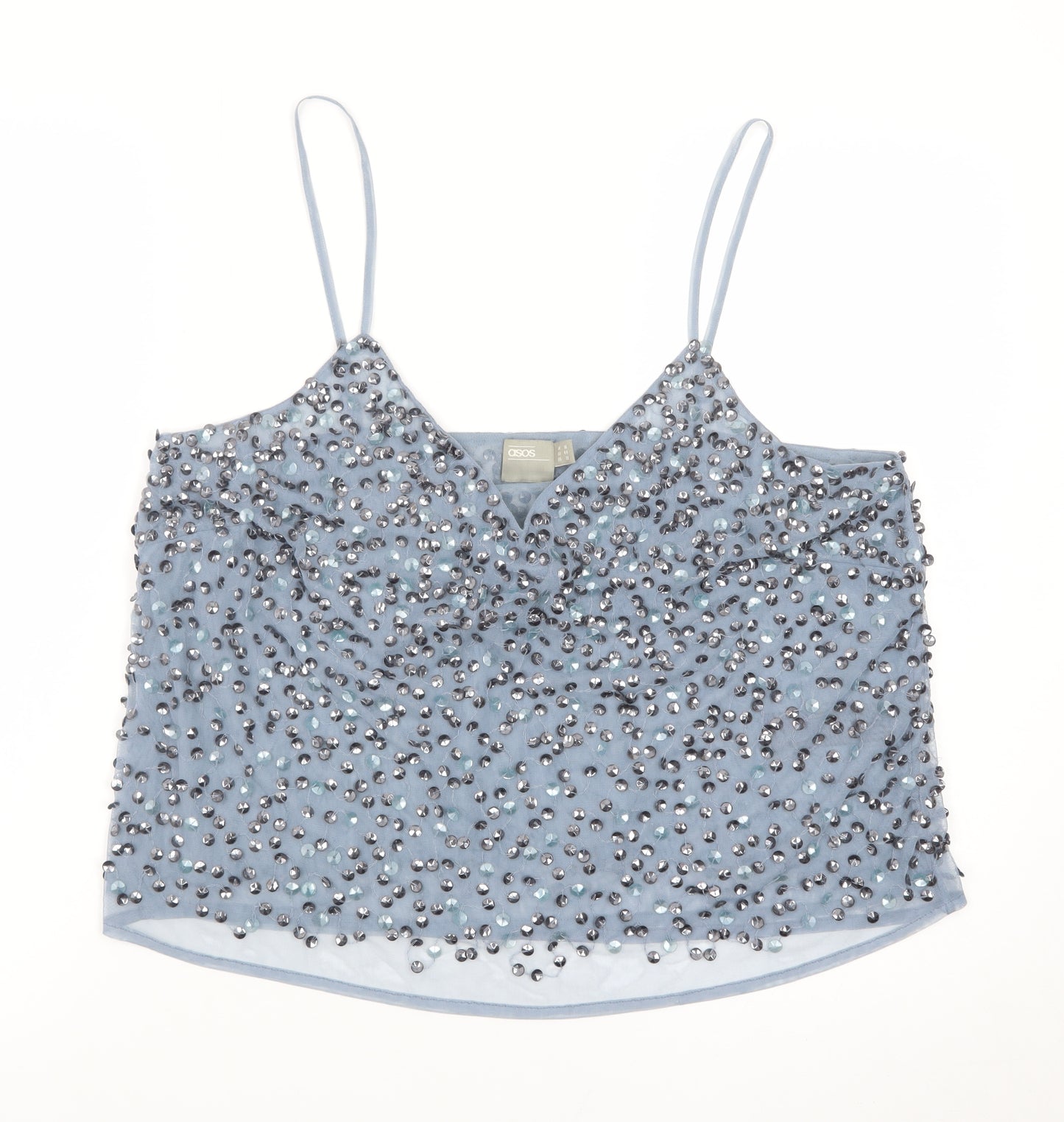 ASOS Women Blue Beaded Sequin Camisole Tank Top Size 16