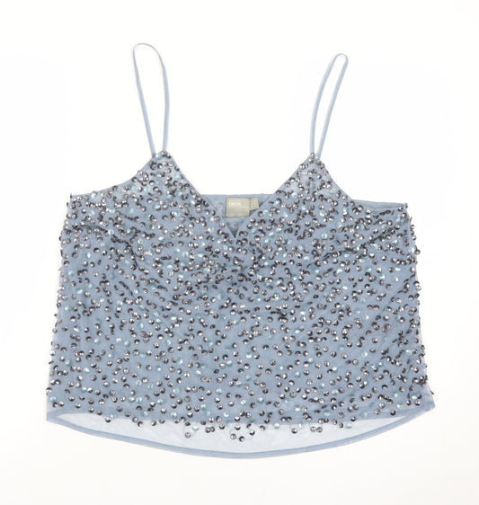 ASOS Women Blue Beaded Sequin Camisole Tank Top Size 16
