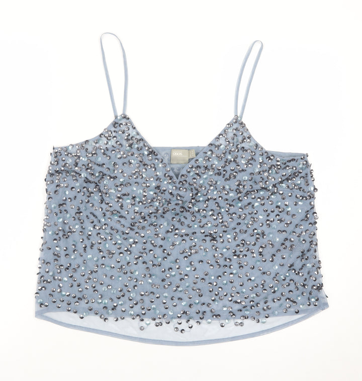 ASOS Women Blue Beaded Sequin Camisole Tank Top Size 16