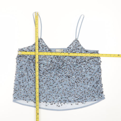 ASOS Women Blue Beaded Sequin Camisole Tank Top Size 16