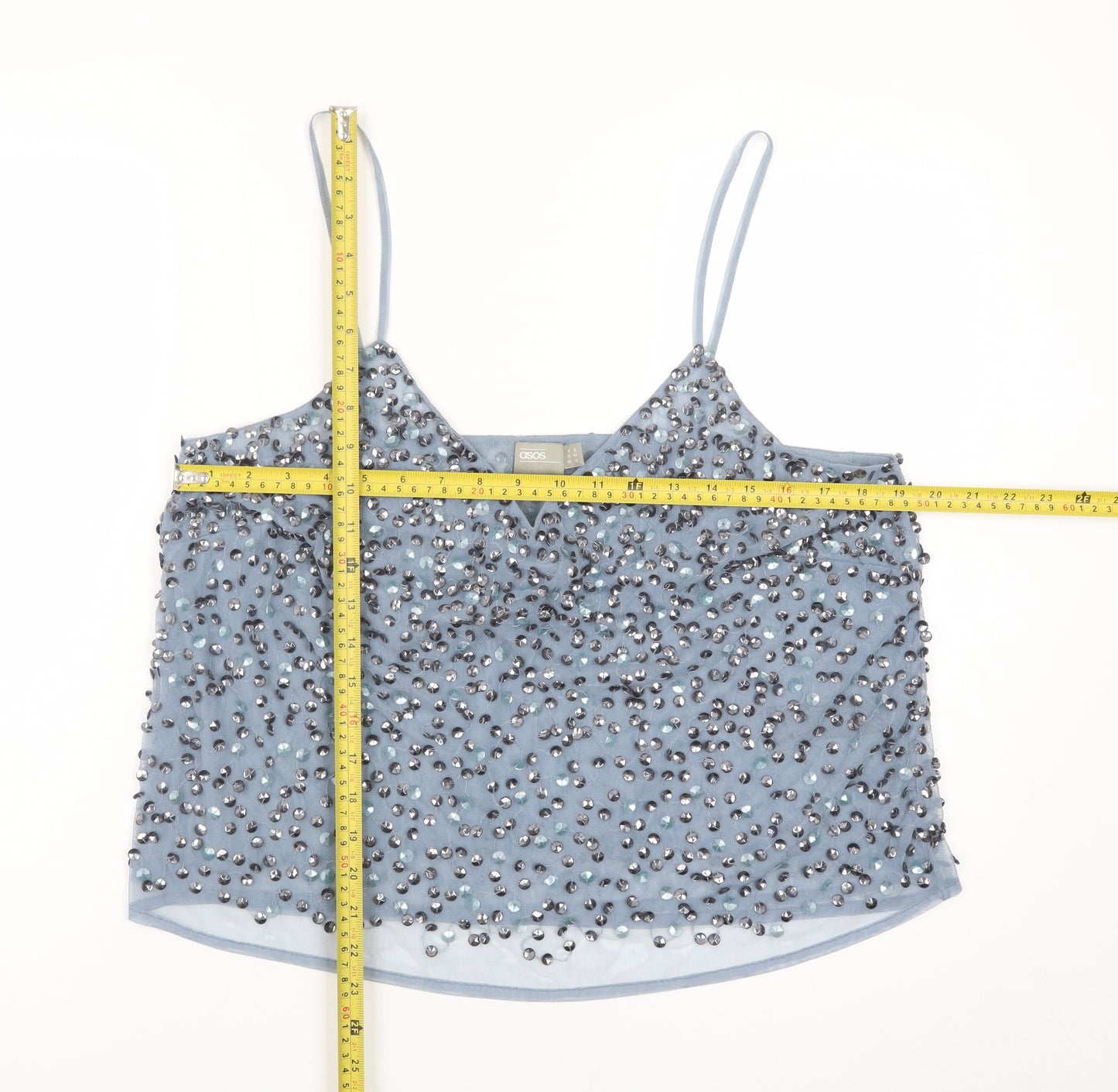 ASOS Women Blue Beaded Sequin Camisole Tank Top Size 16