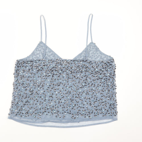ASOS Women Blue Beaded Sequin Camisole Tank Top Size 16
