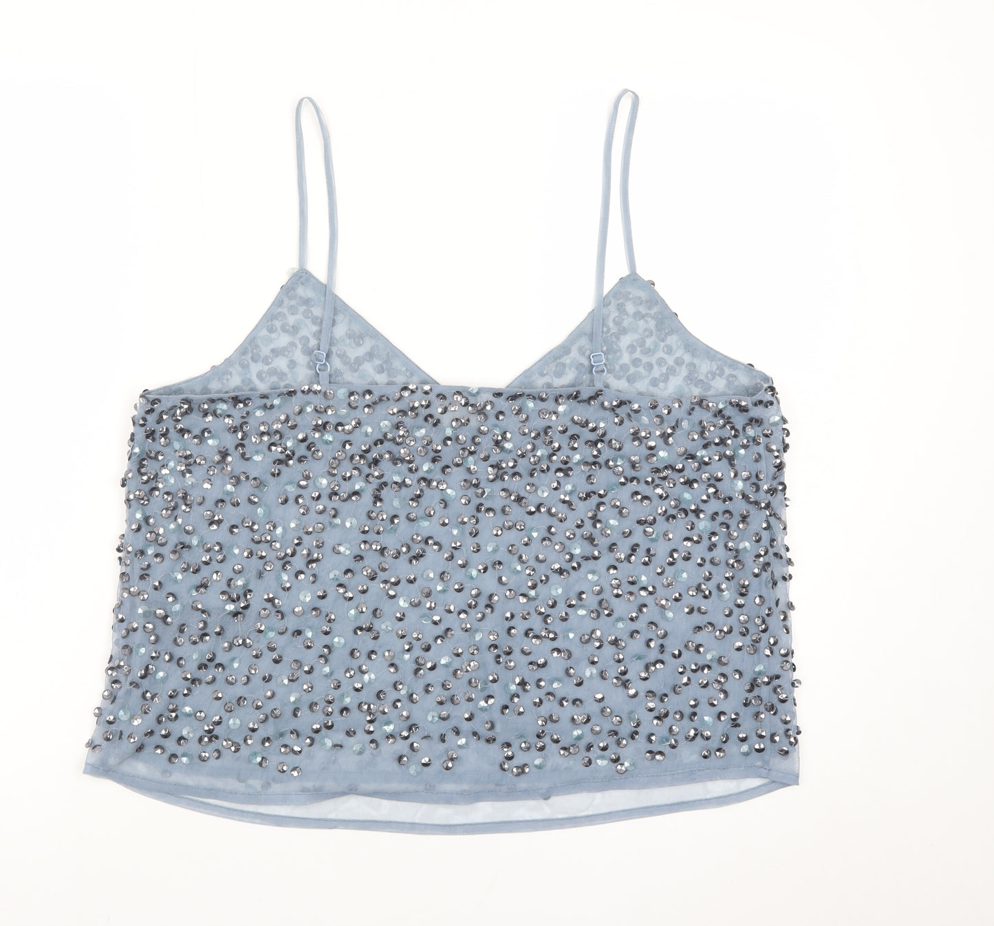 ASOS Women Blue Beaded Sequin Camisole Tank Top Size 16