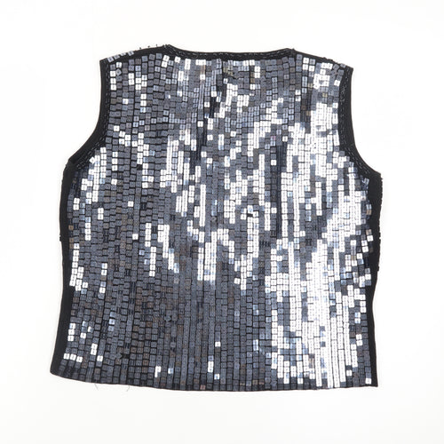 Roman Originals Women's Black Sequin Beaded V-Neck Sleeveless Top L