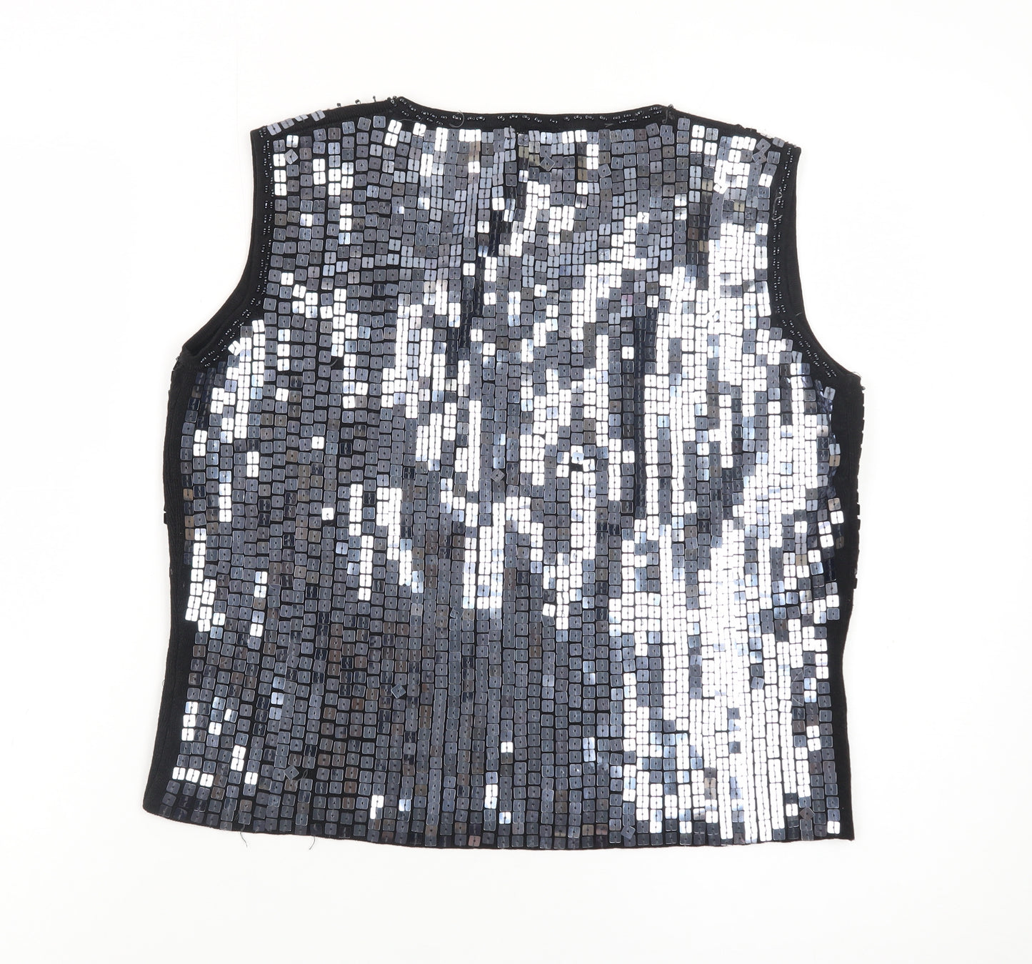 Roman Originals Women's Black Sequin Beaded V-Neck Sleeveless Top L