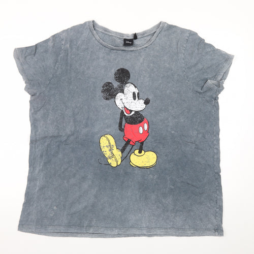 Disney Women's Grey Mickey Mouse Graphic T-Shirt XL Casual Cotton