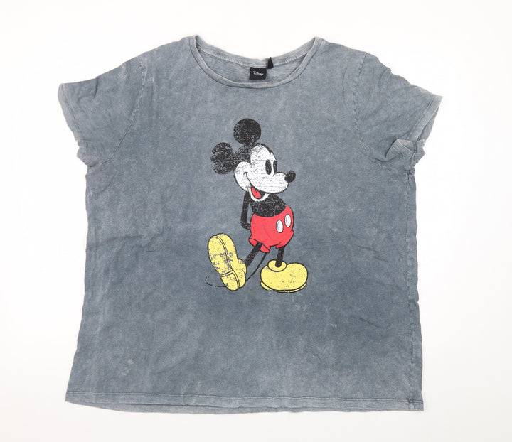 Disney Women's Grey Mickey Mouse Graphic T-Shirt XL Casual Cotton