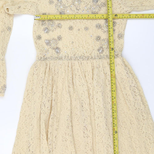 ASOS Women Beige Lace Fit & Flare Sequin Dress Size 8