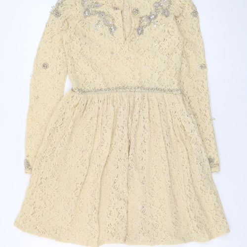 ASOS Women Beige Lace Fit & Flare Sequin Dress Size 8