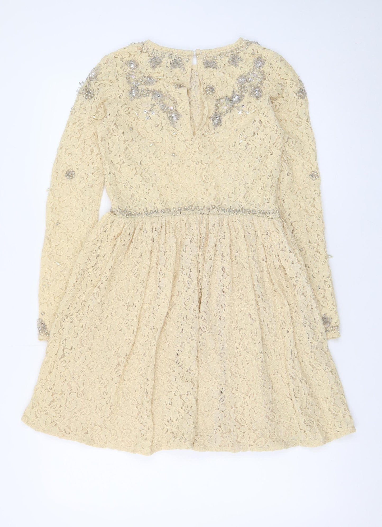 ASOS Women Beige Lace Fit & Flare Sequin Dress Size 8