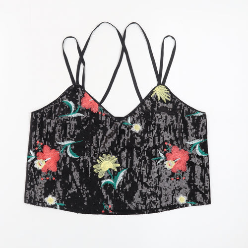 New Look Women’s Black Sequin Floral Camisole Tank Top Size 10