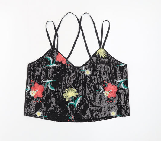 New Look Women’s Black Sequin Floral Camisole Tank Top Size 10