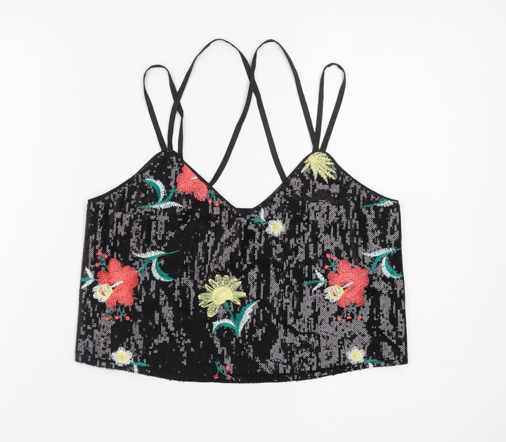 New Look Women’s Black Sequin Floral Camisole Tank Top Size 10